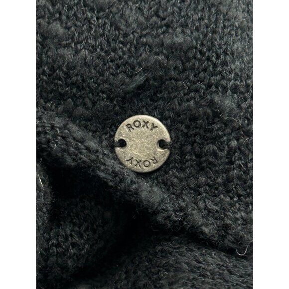 ROXY Rolling Hills Sweater Sz L Black Ruched Front Tie Knit Cotton Nylon Blend - Picture 10 of 13